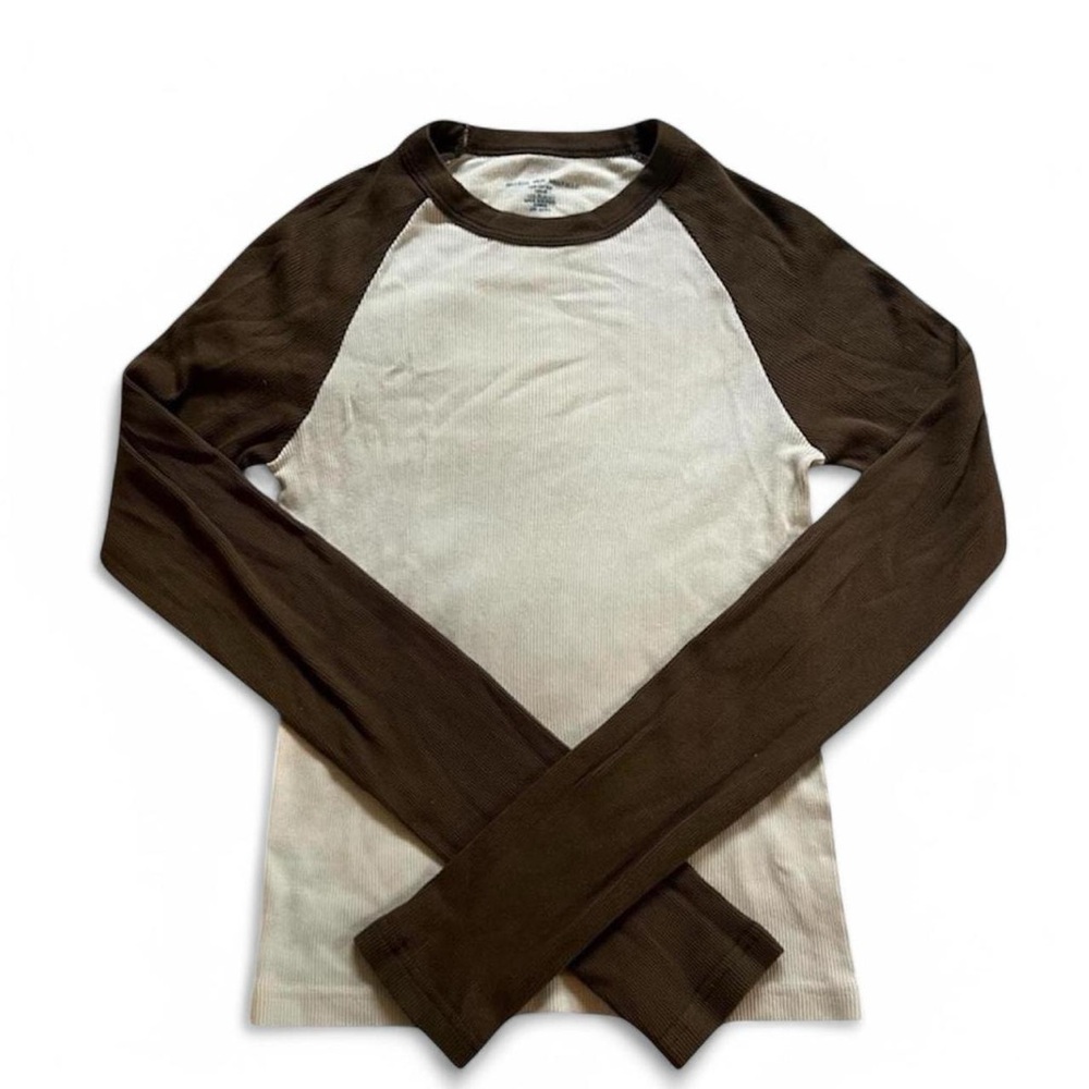 Brown and White Long Sleeve Shirt